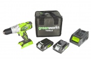 Дрель-шуруповерт ударная аккумуляторая Greenworks с 2хАКБ 2 А.ч. и ЗУ в сумке